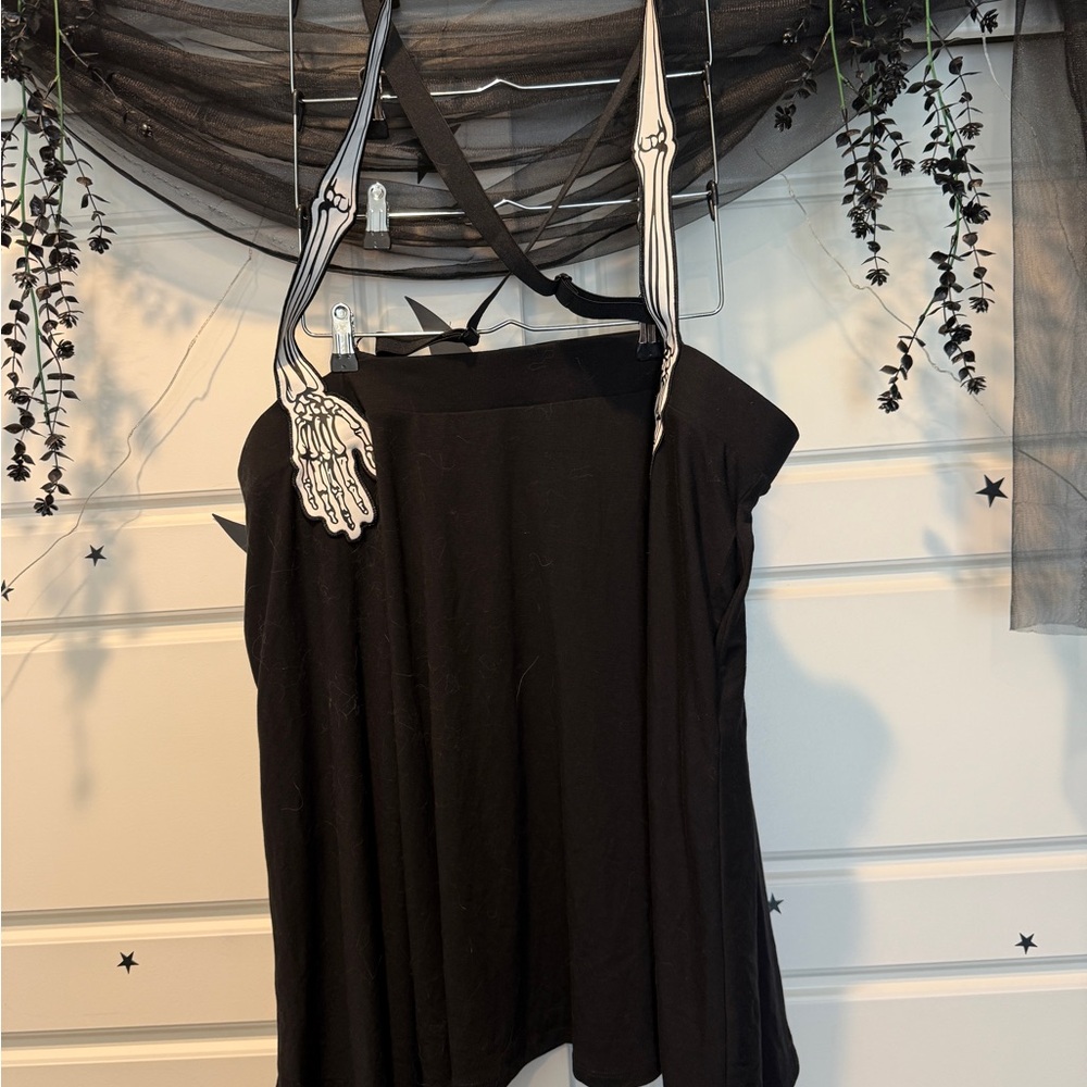 Black Skirt with Skeleton Hand Suspenders